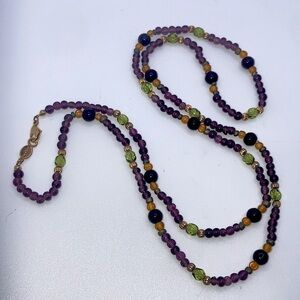 Vtg Napier Glass Bead & Crystal Beaded Jewel Tone Long Necklace / 35”
